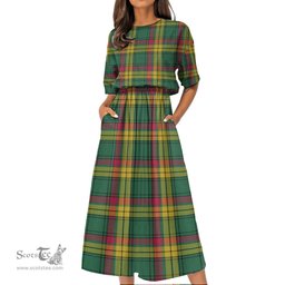 Scottish MacMillan Old Ancient Tartan Womens Elastic Waist Dress Tartan Plaid Dress