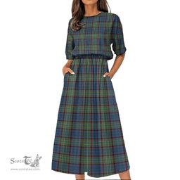 Scottish Nicolson Hunting Ancient Tartan Womens Elastic Waist Dress Tartan Plaid Dress