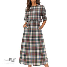 Scottish Stewart Dress Ancient Tartan Womens Elastic Waist Dress Tartan Plaid Dress