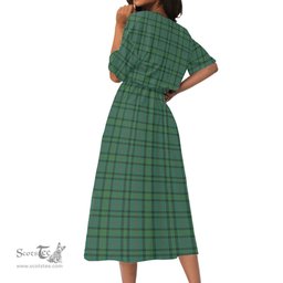 Scottish Ross Hunting Ancient Tartan Womens Elastic Waist Dress Tartan Plaid Dress