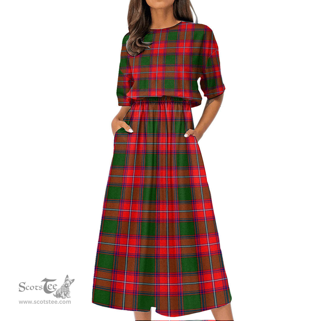Scottish Rattray Modern Tartan Womens Elastic Waist Dress Tartan Plaid Dress