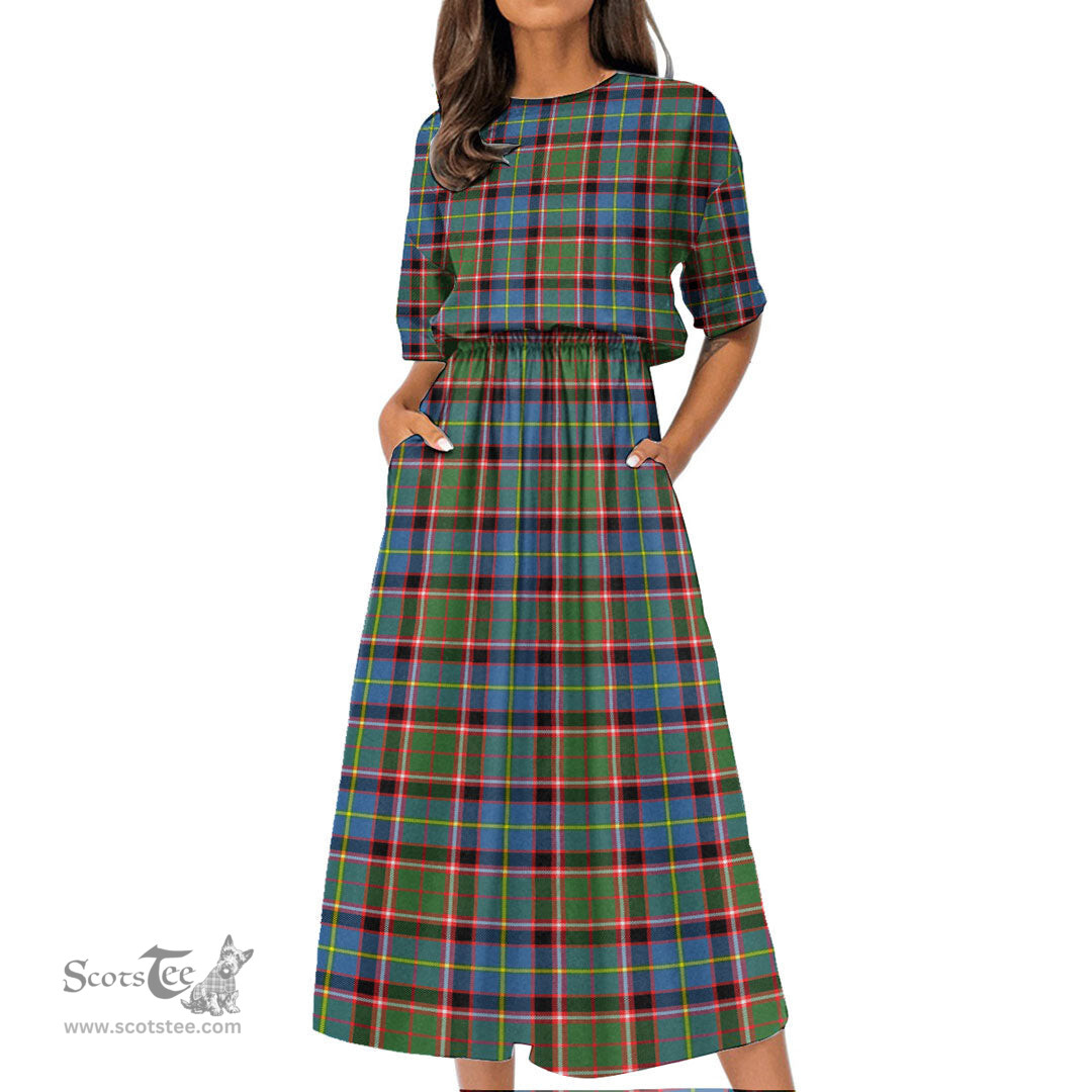 Scottish Stirling & Bannockburn District Tartan Womens Elastic Waist Dress Tartan Plaid Dress