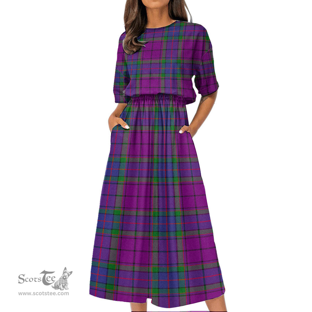 Scottish Wardlaw Modern Tartan Womens Elastic Waist Dress Tartan Plaid Dress