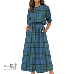 Scottish Matheson Hunting Ancient Tartan Womens Elastic Waist Dress Tartan Plaid Dress