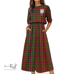 Scottish Skene Modern Tartan Crest Womens Elastic Waist Dress Tartan Plaid Dress