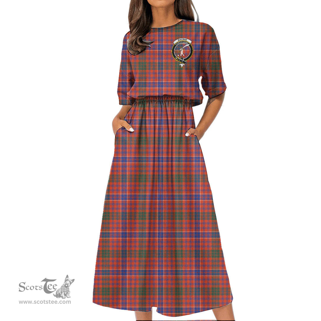 Scottish MacRae Ancient Tartan Crest Womens Elastic Waist Dress Tartan Plaid Dress