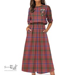 Scottish MacRae Ancient Tartan Crest Womens Elastic Waist Dress Tartan Plaid Dress
