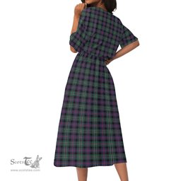 Scottish Rose Hunting Modern Tartan Womens Elastic Waist Dress Tartan Plaid Dress