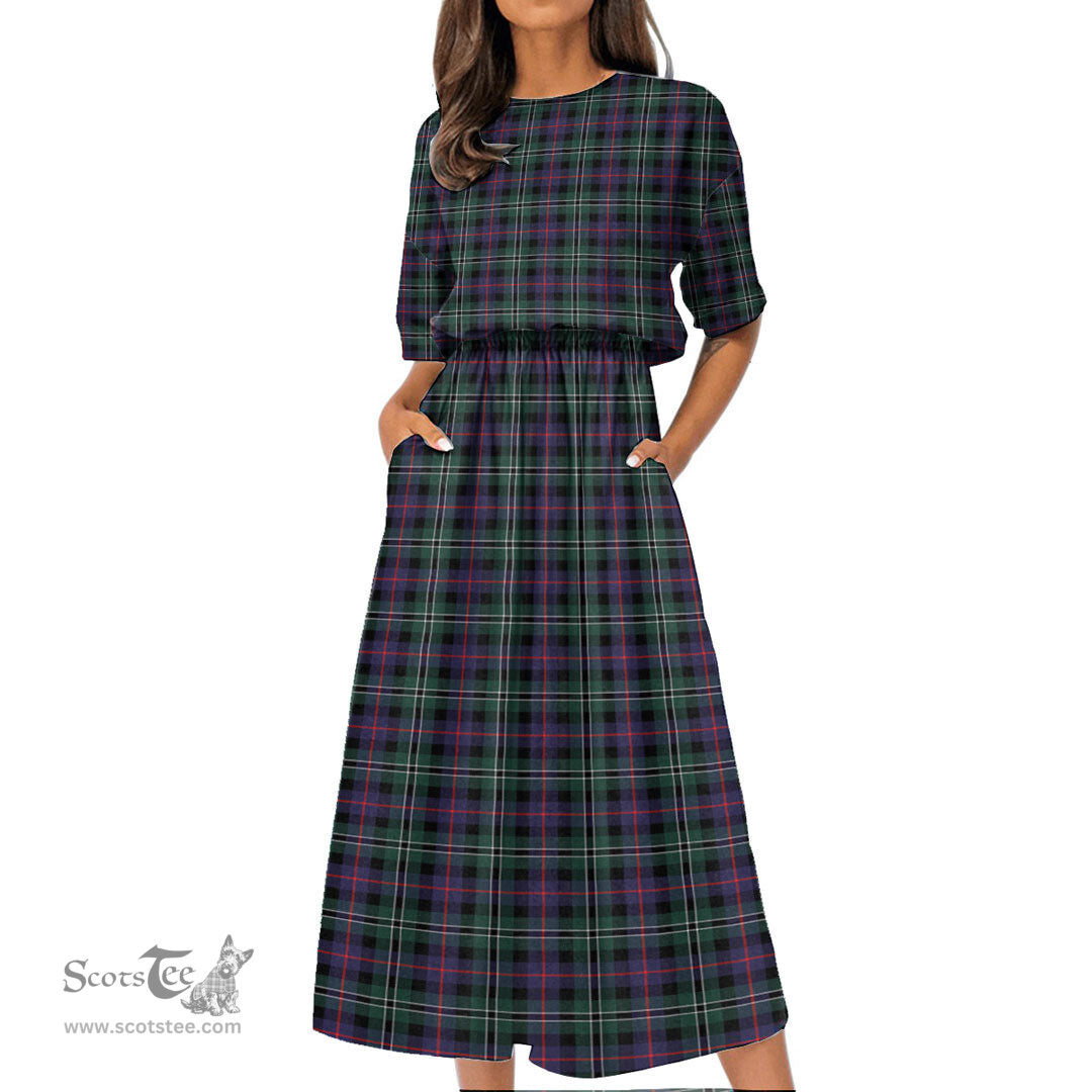Scottish Rose Hunting Modern Tartan Womens Elastic Waist Dress Tartan Plaid Dress
