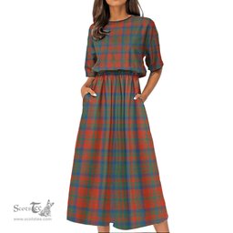 Scottish Matheson Ancient Tartan Womens Elastic Waist Dress Tartan Plaid Dress