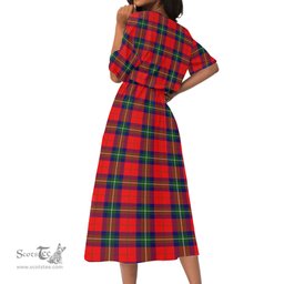 Scottish Ruthven Modern Tartan Womens Elastic Waist Dress Tartan Plaid Dress
