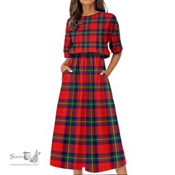 Scottish Ruthven Modern Tartan Womens Elastic Waist Dress Tartan Plaid Dress