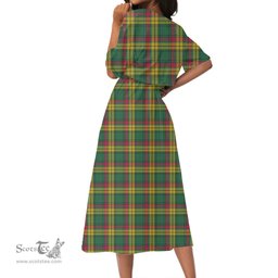 Scottish MacMillan Old Ancient Tartan Crest Womens Elastic Waist Dress Tartan Plaid Dress