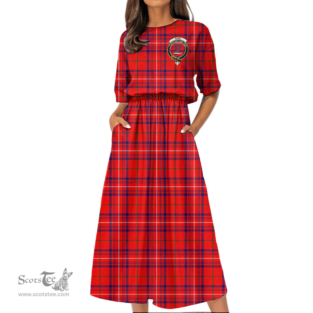 Scottish Rose Modern Tartan Crest Womens Elastic Waist Dress Tartan Plaid Dress