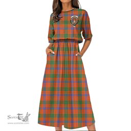 Scottish Ross Ancient Tartan Crest Womens Elastic Waist Dress Tartan Plaid Dress