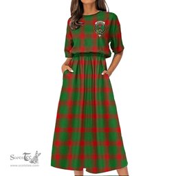 Scottish Middleton Modern Tartan Crest Womens Elastic Waist Dress Tartan Plaid Dress
