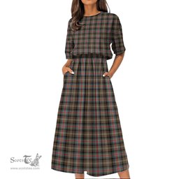 Scottish Sutherland Weathered Tartan Womens Elastic Waist Dress Tartan Plaid Dress