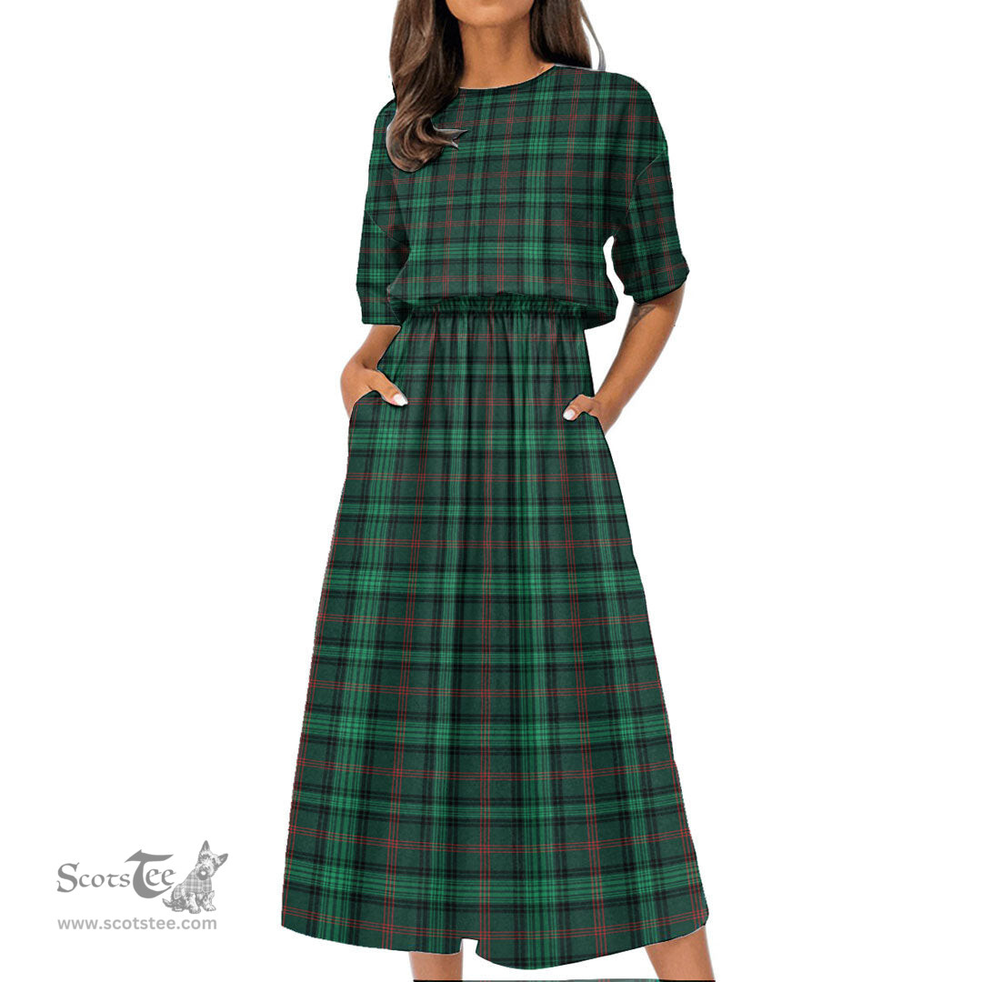 Scottish Ross Hunting Modern Tartan Womens Elastic Waist Dress Tartan Plaid Dress