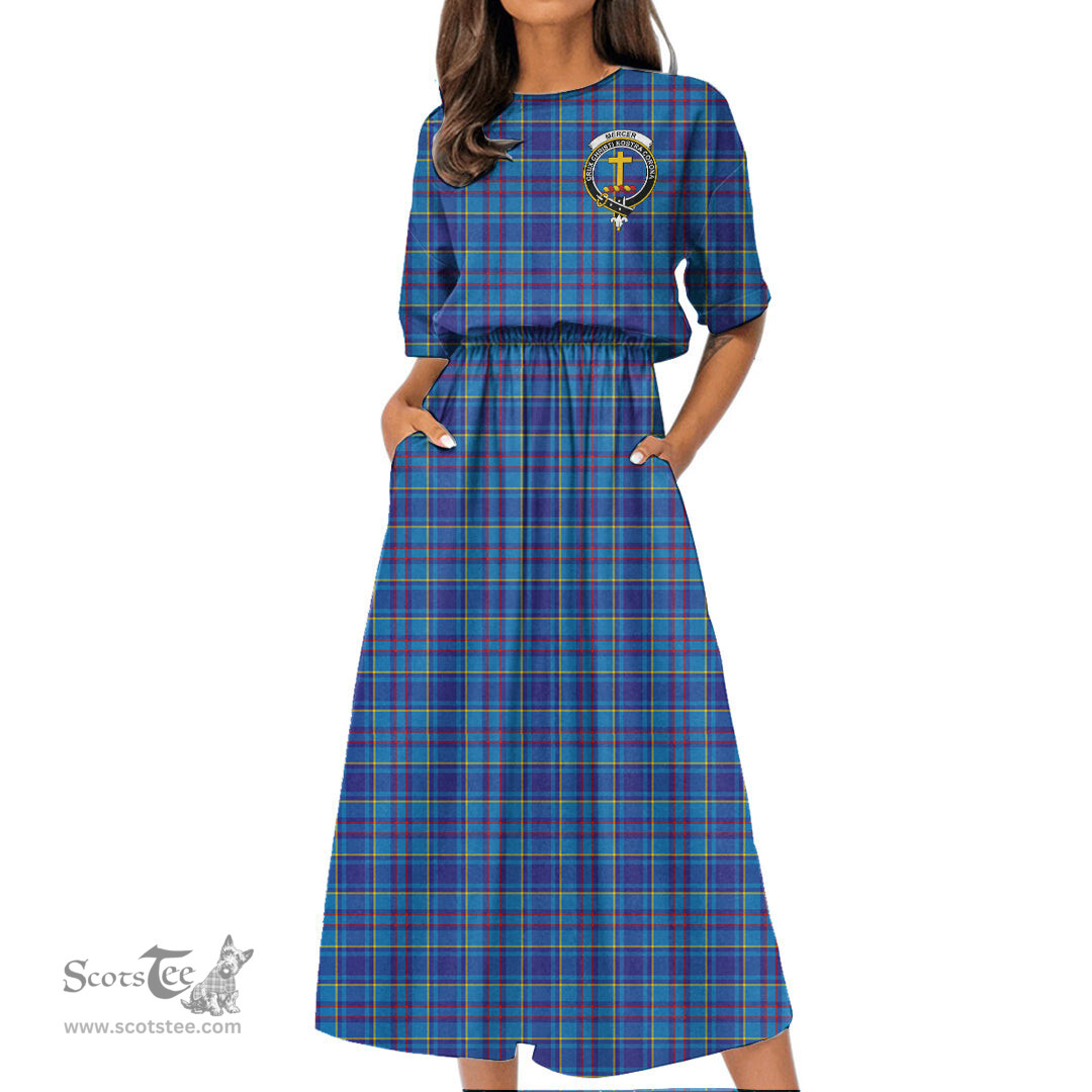 Scottish Mercer Modern Tartan Crest Womens Elastic Waist Dress Tartan Plaid Dress