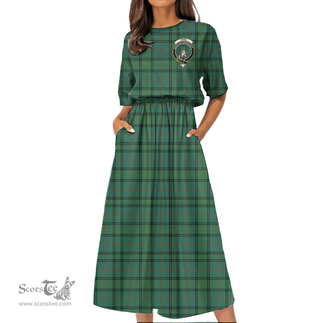 Scottish Ross Hunting Ancient Tartan Crest Womens Elastic Waist Dress Tartan Plaid Dress