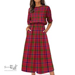 Scottish MacRae Modern Tartan Womens Elastic Waist Dress Tartan Plaid Dress