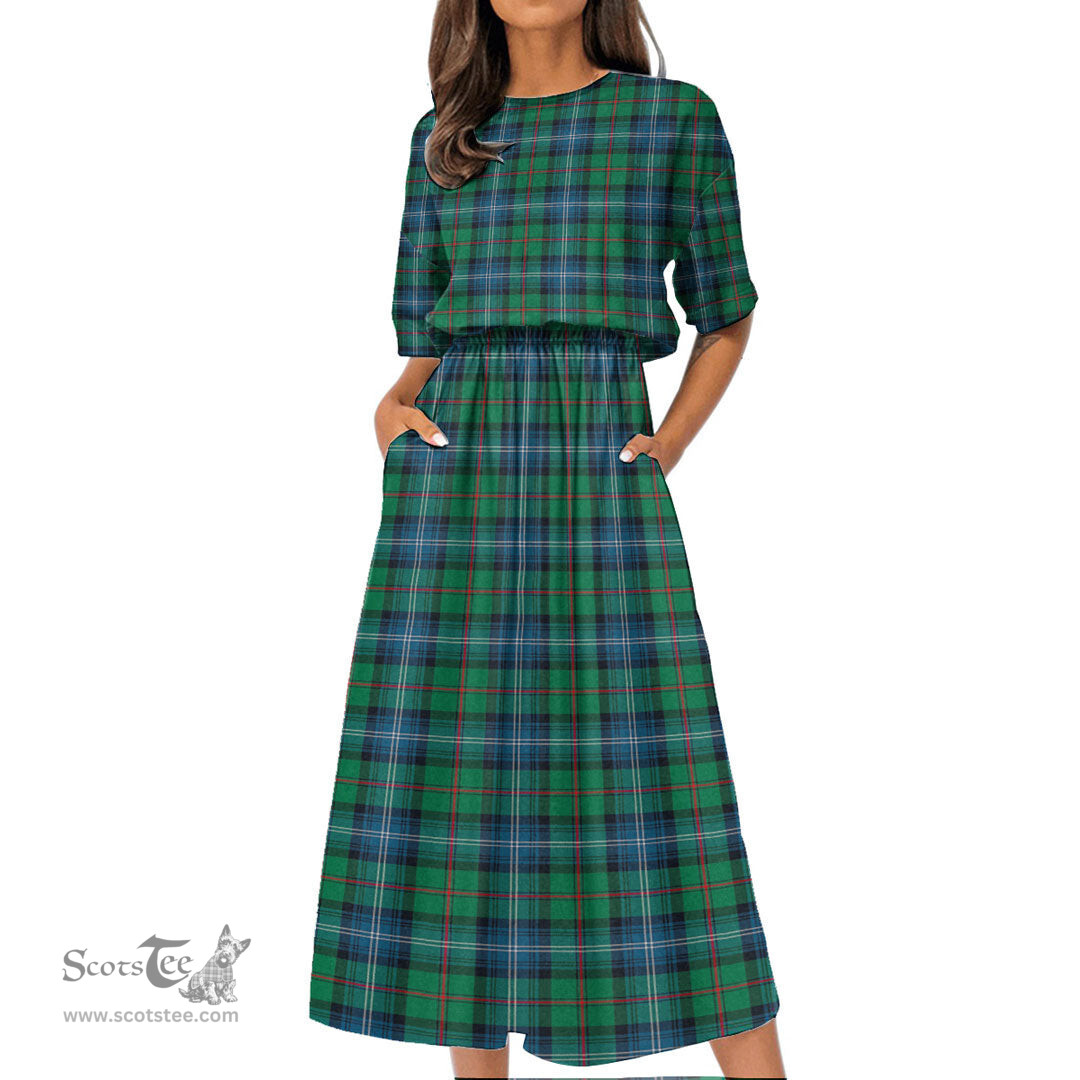 Scottish Urquhart Ancient Tartan Womens Elastic Waist Dress Tartan Plaid Dress