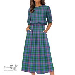 Scottish Pitcairn Hunting Tartan Womens Elastic Waist Dress Tartan Plaid Dress