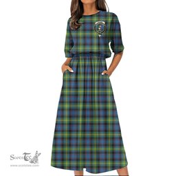 Scottish Watson Ancient Tartan Crest Womens Elastic Waist Dress Tartan Plaid Dress