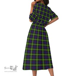 Scottish Watson Modern Tartan Womens Elastic Waist Dress Tartan Plaid Dress