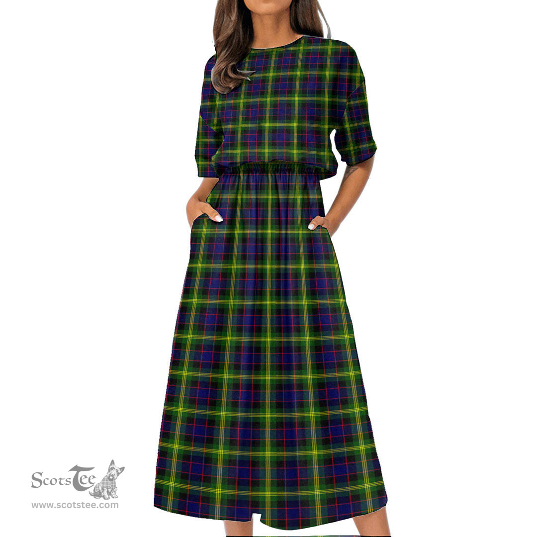 Scottish Watson Modern Tartan Womens Elastic Waist Dress Tartan Plaid Dress