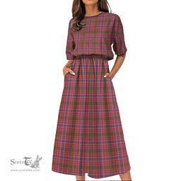 Scottish MacRae Ancient Tartan Womens Elastic Waist Dress Tartan Plaid Dress