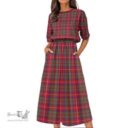 Scottish Shaw Red Modern Tartan Womens Elastic Waist Dress Tartan Plaid Dress