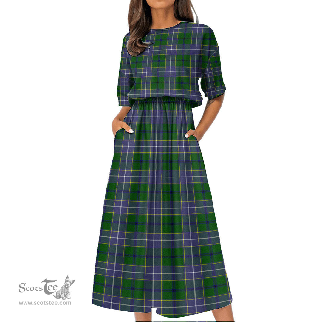 Scottish Wishart Hunting Modern Tartan Womens Elastic Waist Dress Tartan Plaid Dress