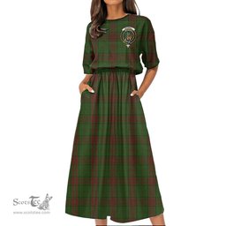 Scottish Maxwell Hunting Tartan Crest Womens Elastic Waist Dress Tartan Plaid Dress
