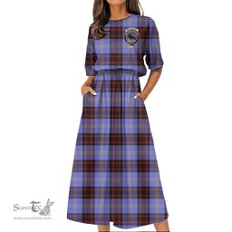 Scottish Rutherford Tartan Crest Womens Elastic Waist Dress Tartan Plaid Dress
