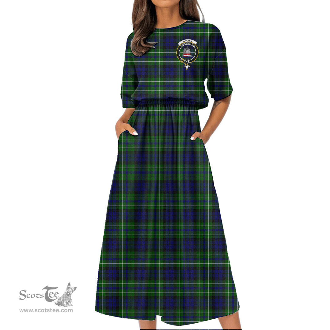 Scottish MacNeil of Colonsay Modern Tartan Crest Womens Elastic Waist Dress Tartan Plaid Dress