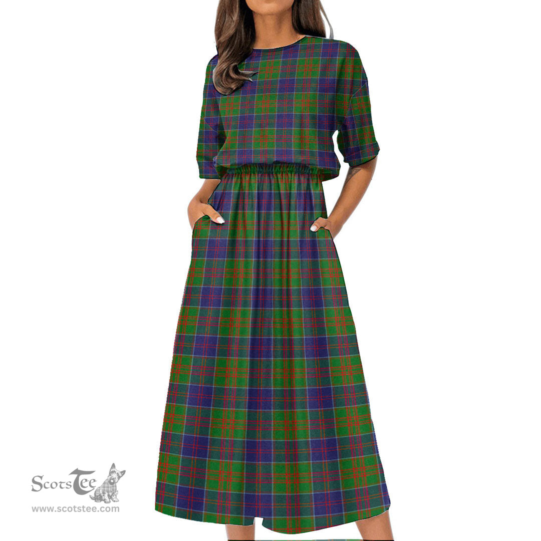 Scottish Stewart of Appin Hunting Modern Tartan Womens Elastic Waist Dress Tartan Plaid Dress