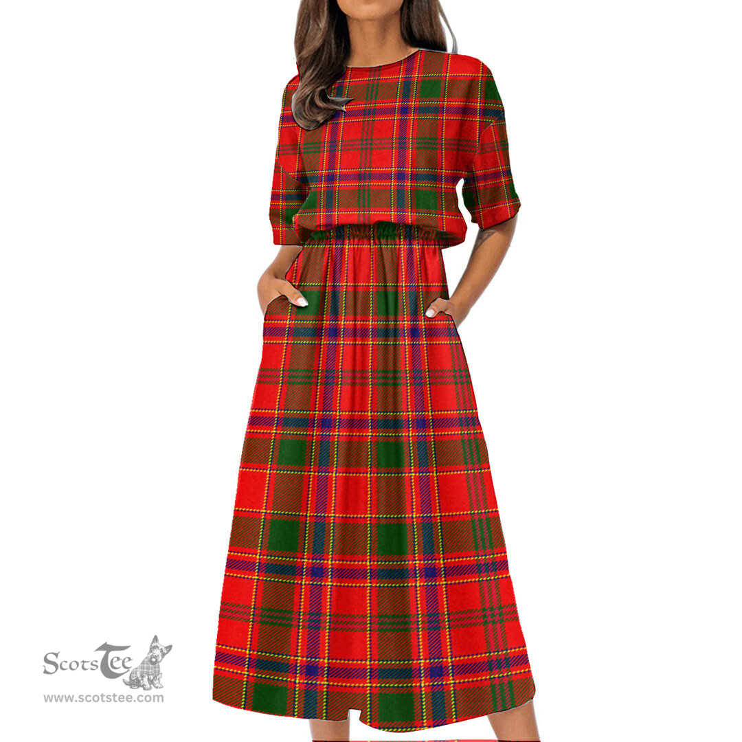 Scottish Munro Modern Tartan Womens Elastic Waist Dress Tartan Plaid Dress