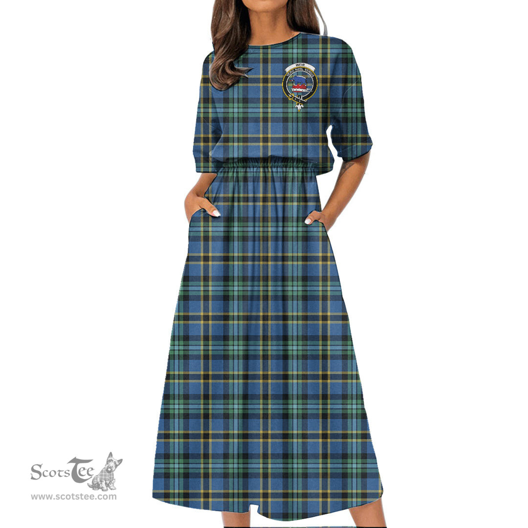 Scottish Weir Ancient Tartan Crest Womens Elastic Waist Dress Tartan Plaid Dress