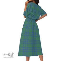 Scottish Montgomery Ancient Tartan Womens Elastic Waist Dress Tartan Plaid Dress