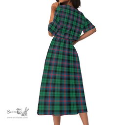Scottish Urquhart Broad Red Ancient Tartan Womens Elastic Waist Dress Tartan Plaid Dress