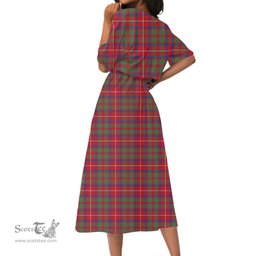 Scottish Shaw Red Modern Tartan Crest Womens Elastic Waist Dress Tartan Plaid Dress