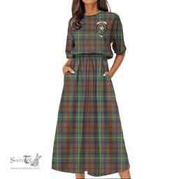 Scottish Shaw Green Modern Tartan Crest Womens Elastic Waist Dress Tartan Plaid Dress