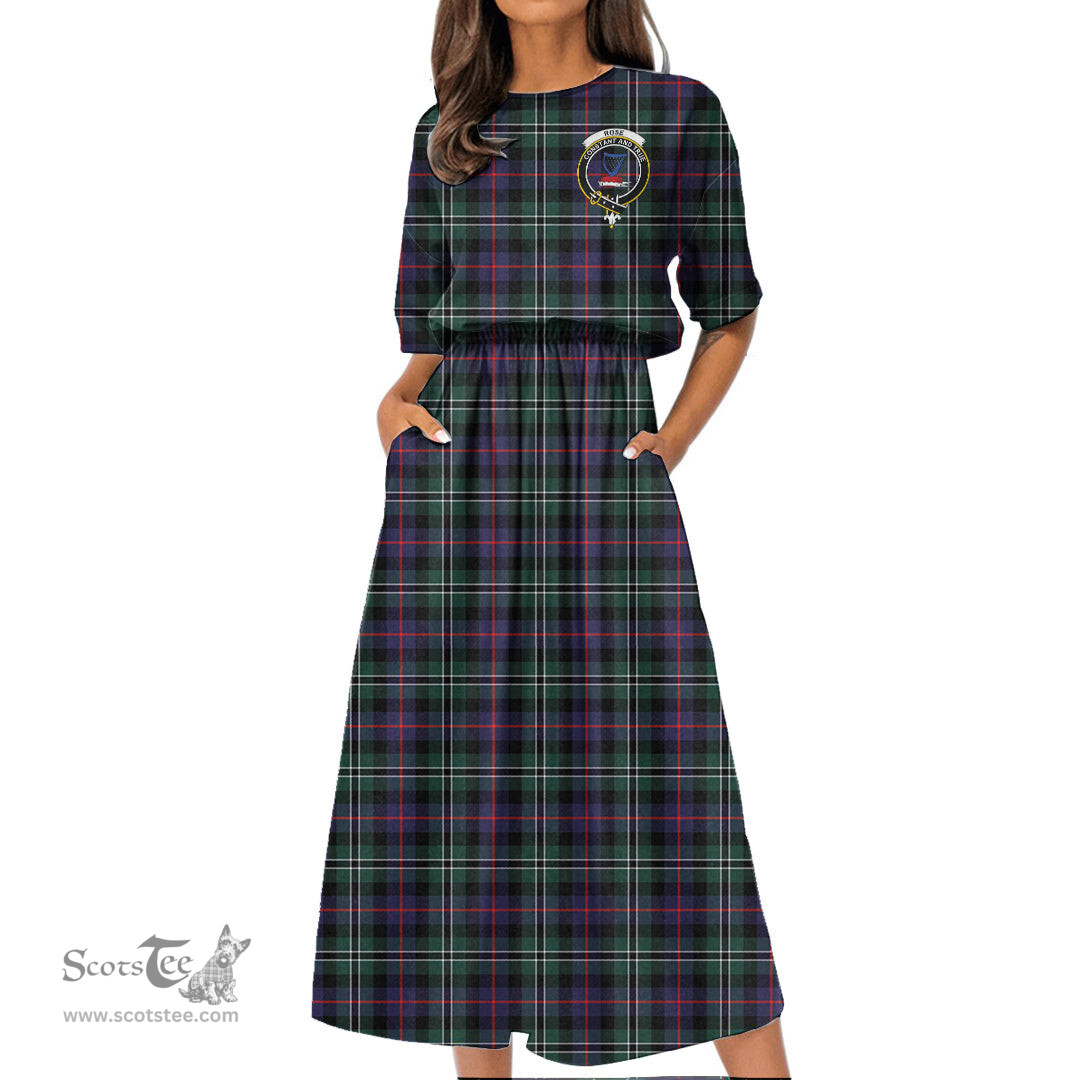 Scottish Rose Hunting Modern Tartan Crest Womens Elastic Waist Dress Tartan Plaid Dress