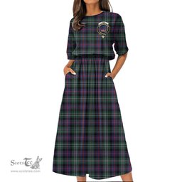Scottish Rose Hunting Modern Tartan Crest Womens Elastic Waist Dress Tartan Plaid Dress