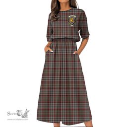 Scottish Nicolson Hunting Weathered Tartan Crest Womens Elastic Waist Dress Tartan Plaid Dress