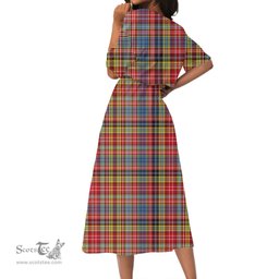 Scottish Ogilvie of Airlie Ancient Tartan Crest Womens Elastic Waist Dress Tartan Plaid Dress