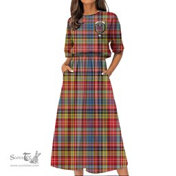 Scottish Ogilvie of Airlie Ancient Tartan Crest Womens Elastic Waist Dress Tartan Plaid Dress