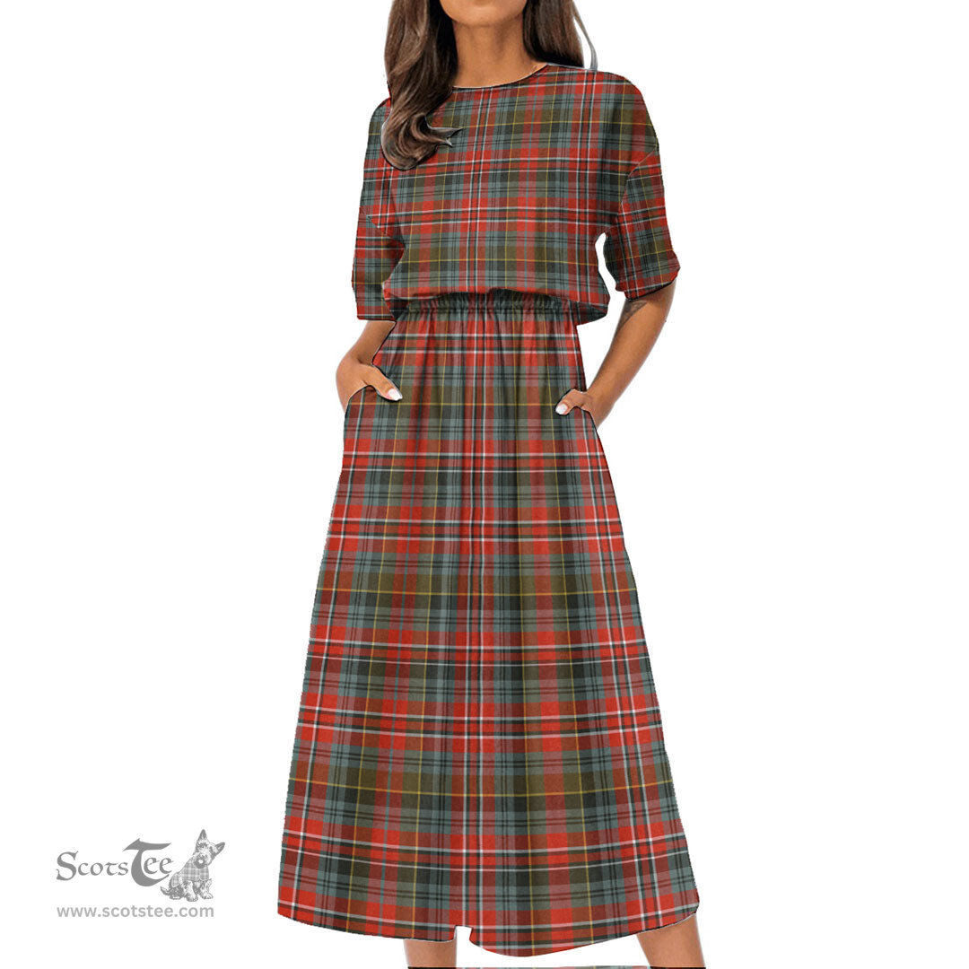 Scottish MacPherson Weathered Tartan Womens Elastic Waist Dress Tartan Plaid Dress