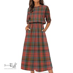 Scottish MacPherson Weathered Tartan Womens Elastic Waist Dress Tartan Plaid Dress